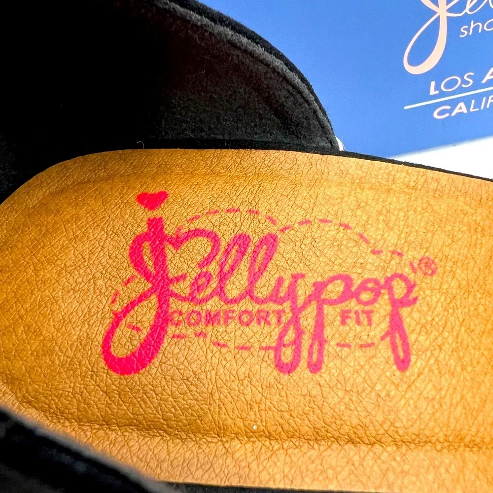 JELLYPOP, RAVISHING BLACK ESPADRILLE, PEEP TOE, WEDGES ADJUSTABLE ANKLE LOOP,10M - Picture 10 of 16